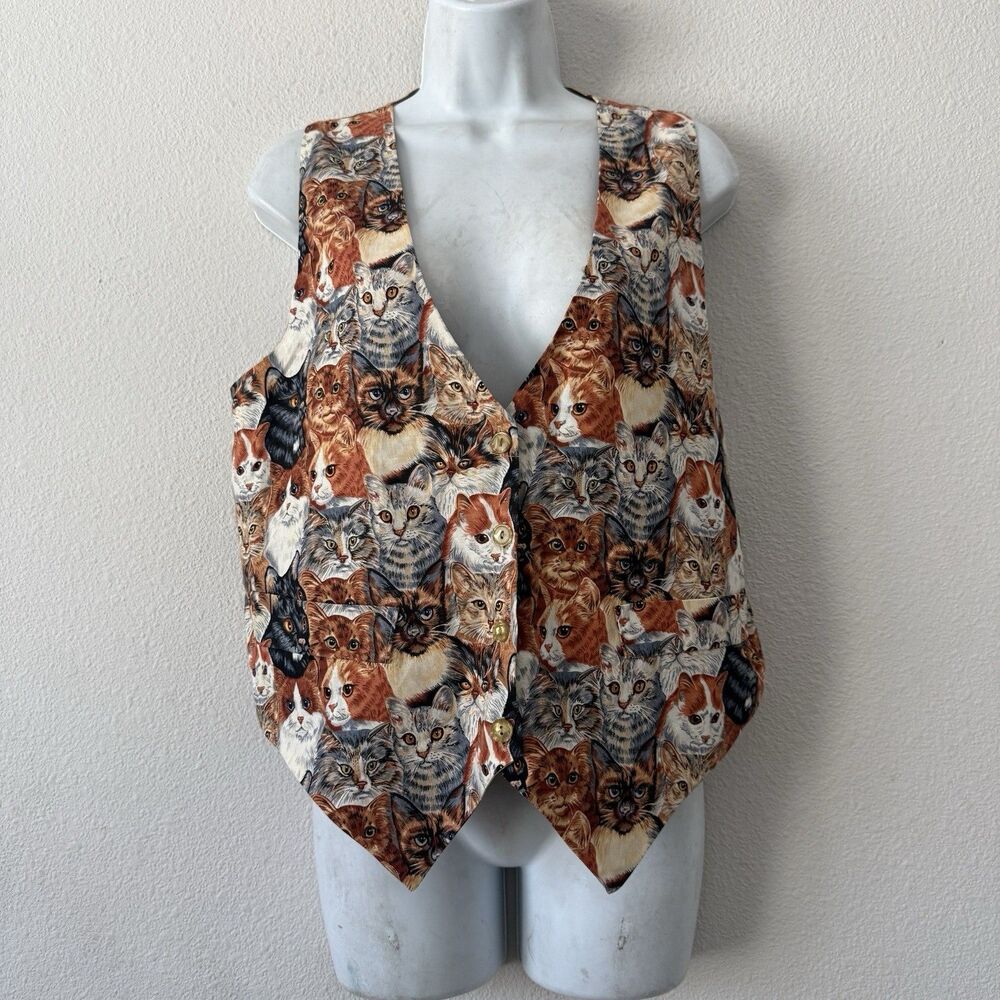VTG 90s Saddle River Sportswear Cat Tapestry Vest Cottagecore Grannycore Kitten